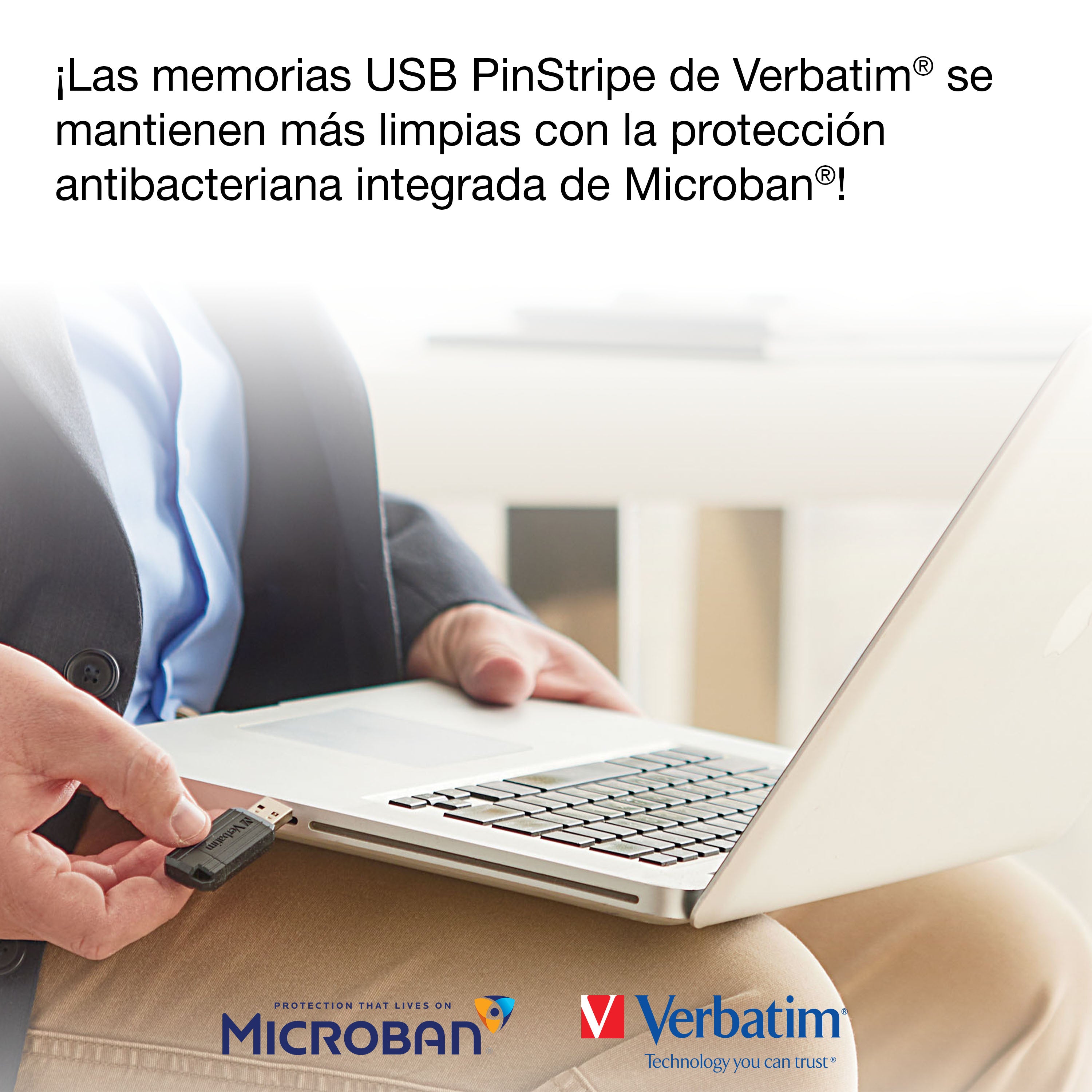 Memoria Flash USB Verbatim PinStripe de 32 GB, Tecnología Antibacteriana caja con 10 pzas.