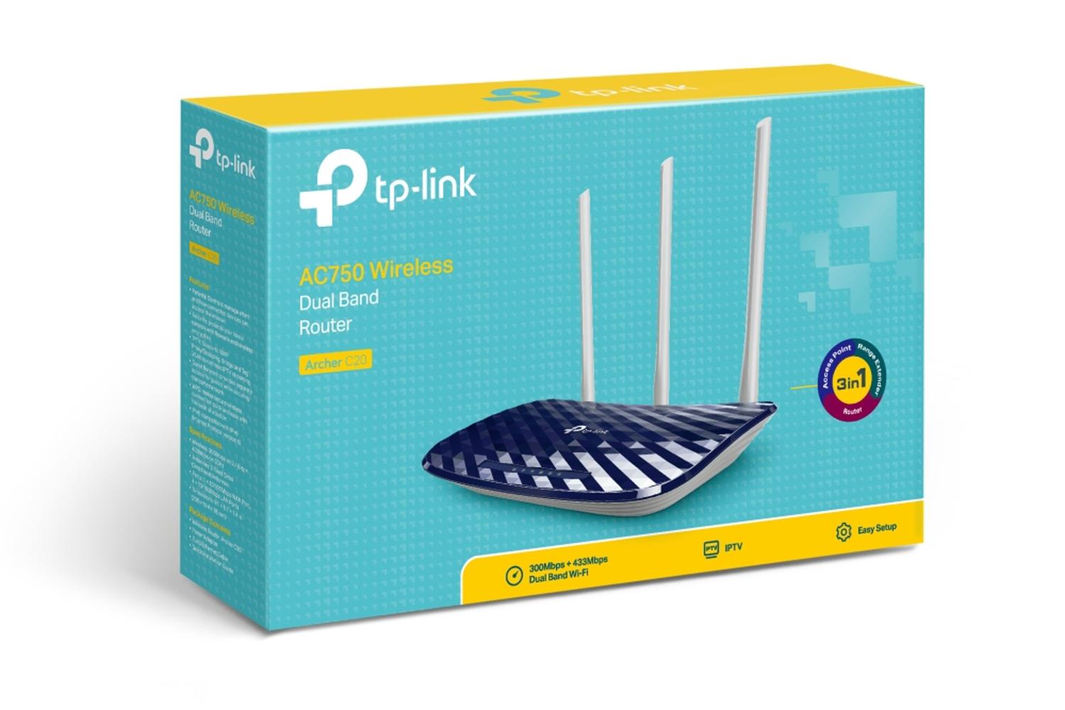 Router Inalámbrico TP-Link Doble Banda AC750, Archer C20W