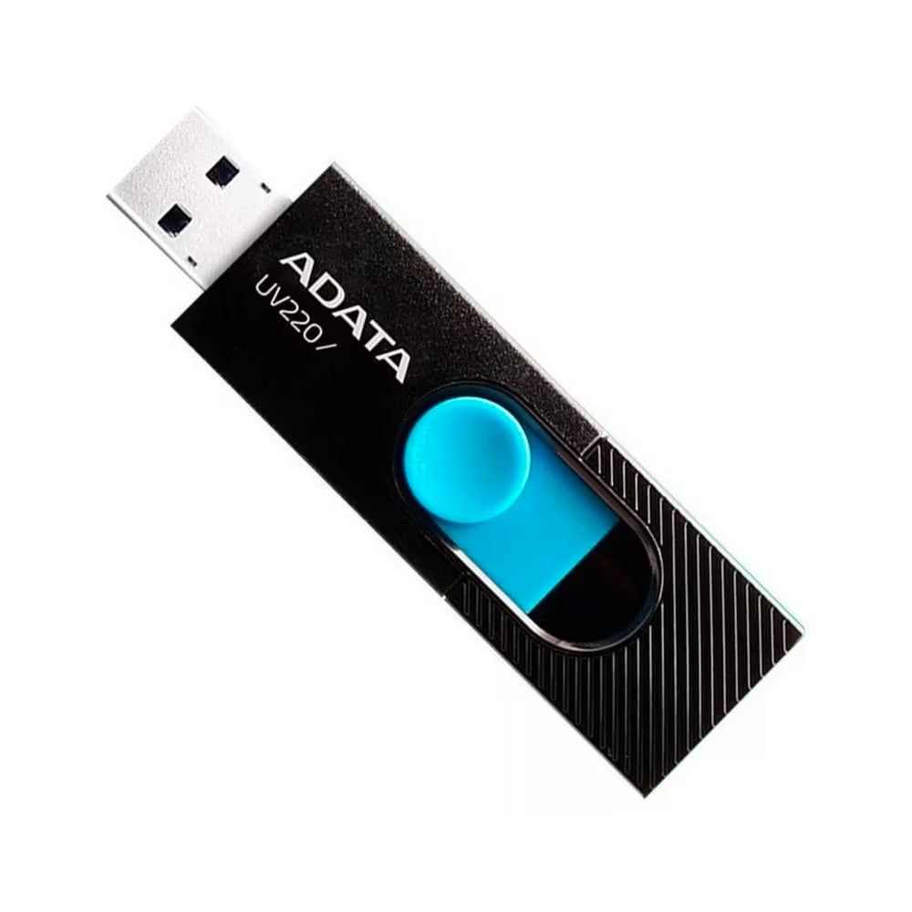 Memoria USB Retráctil Adata UV220, 64GB, USB 2.0, Negro/Azul, AUV220-64G-RBKBL