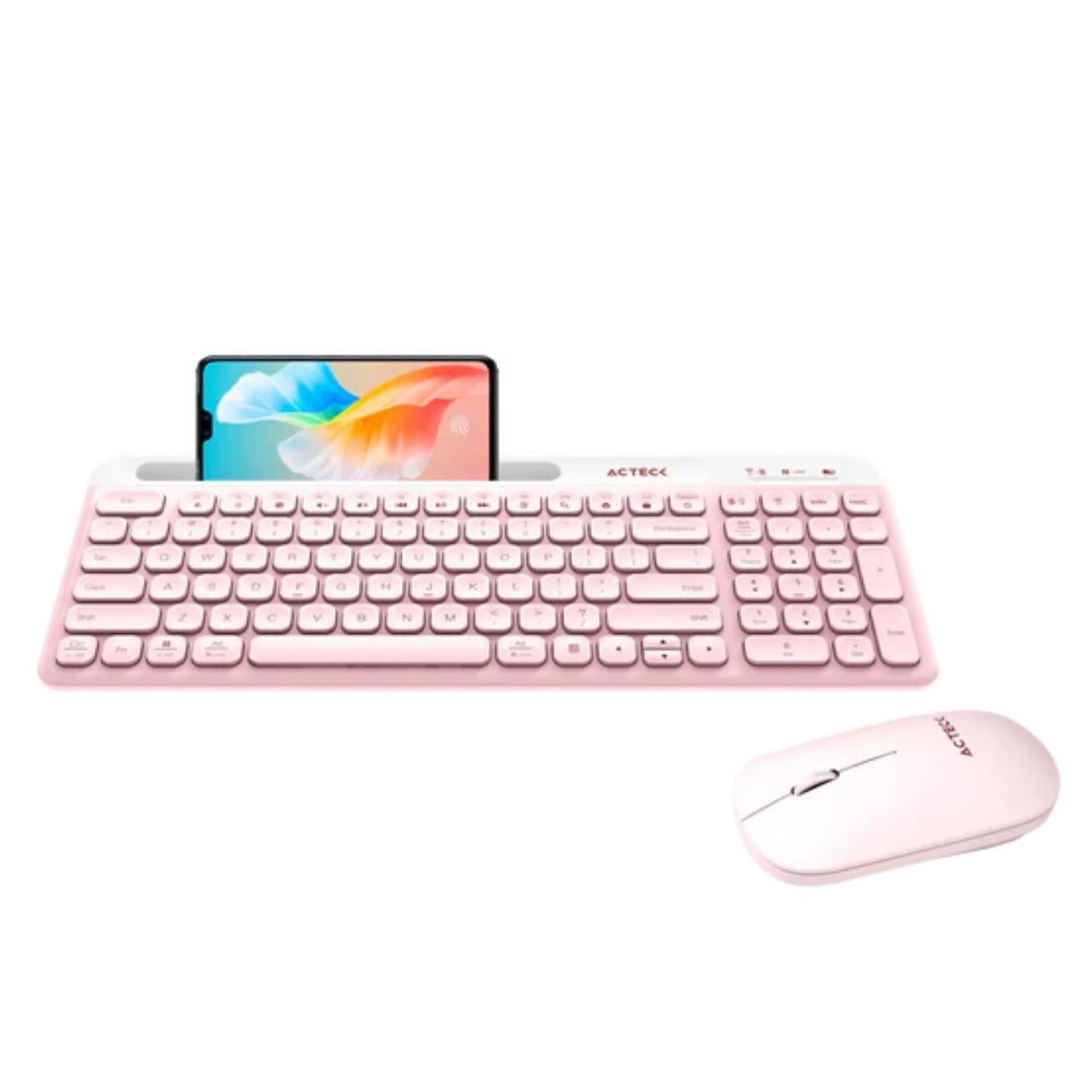 Kit Acteck de Teclado y Mouse Inalámbrico Ligero Color Rosa