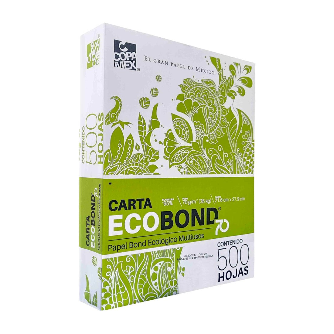 Papel 70g Ecobond COPAMEX Ecológico, 95% blancura, Tamaño Carta, Caja 5 millares / R0807070405E1QC