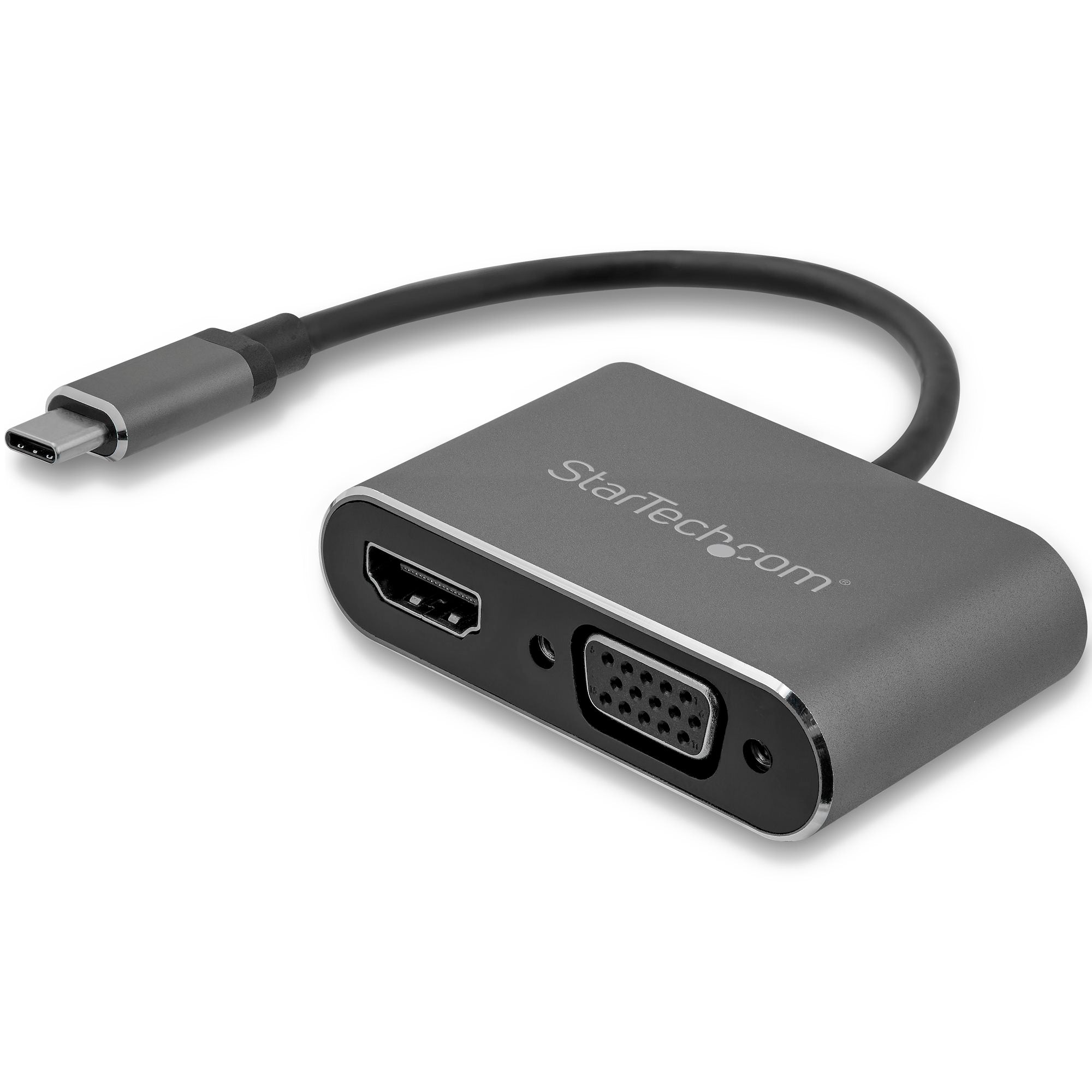 Adaptador USB-C a VGA y HDMI, 2en1, 4K 30Hz, Gris Espacial, Adaptador de Video Externo USB Tipo C Cable Incorporado de 15.24cm