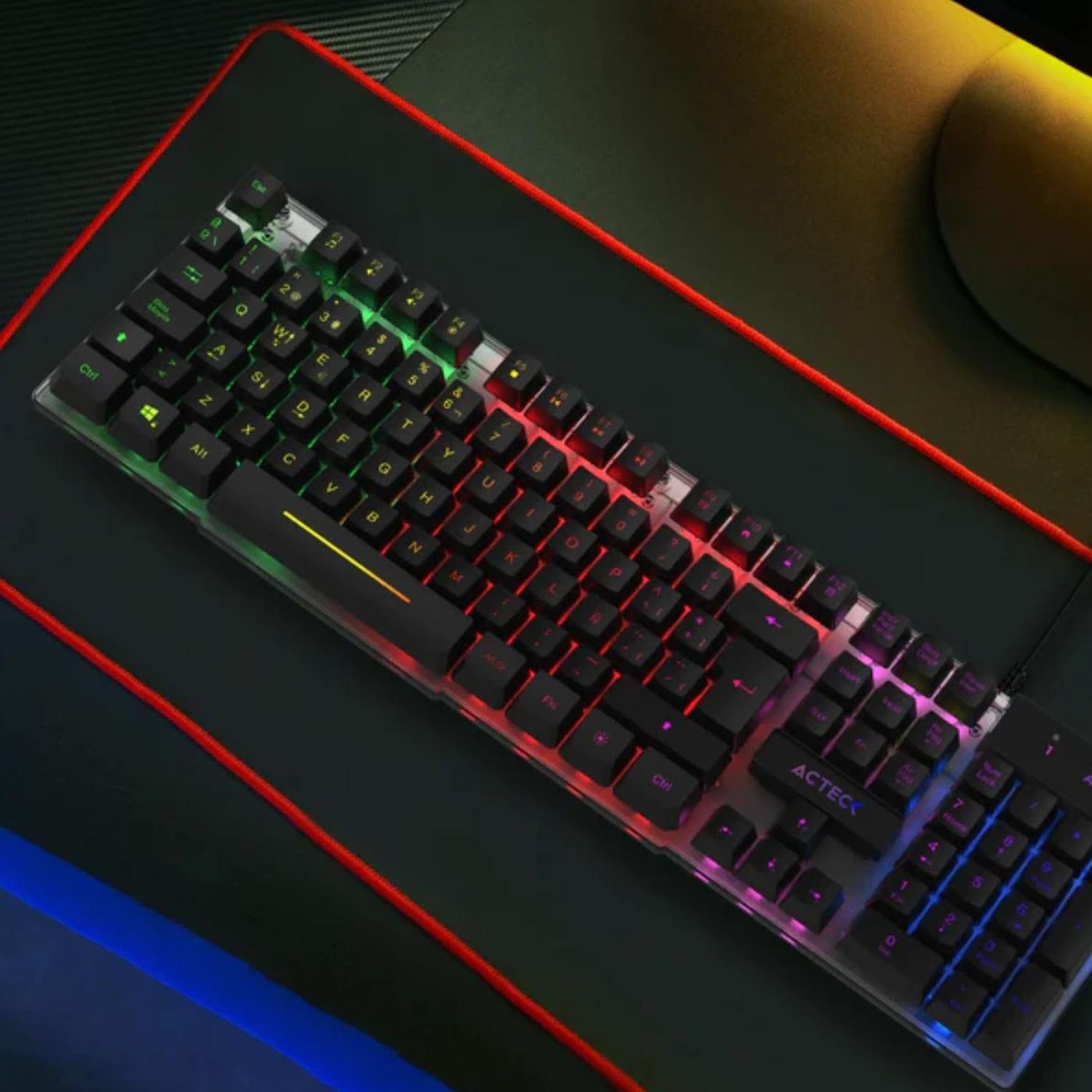 Teclado Acteck Iluminado Led Aurean II Alámbrico, Negro