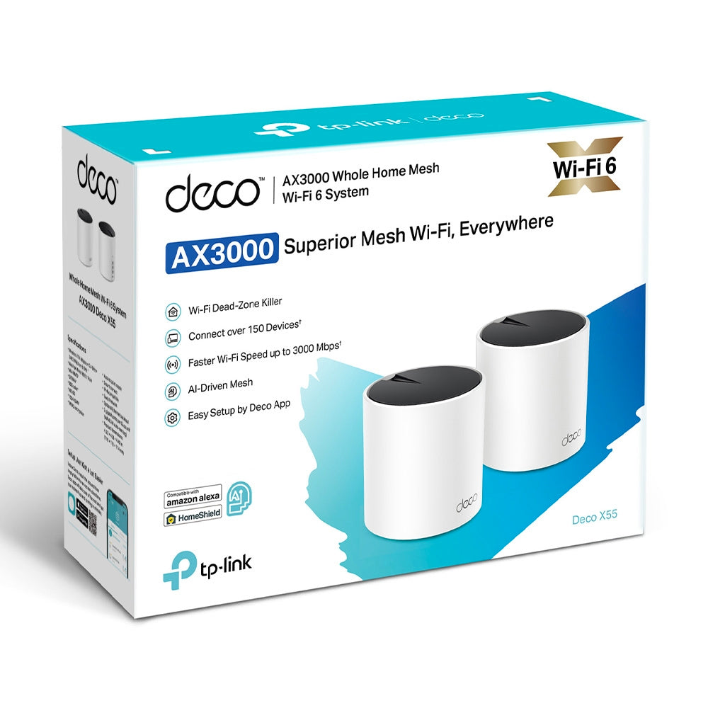 Sistema Wi-Fi 6 Mesh AI Doble Banda AX3000, DECO X55(2-PACK)