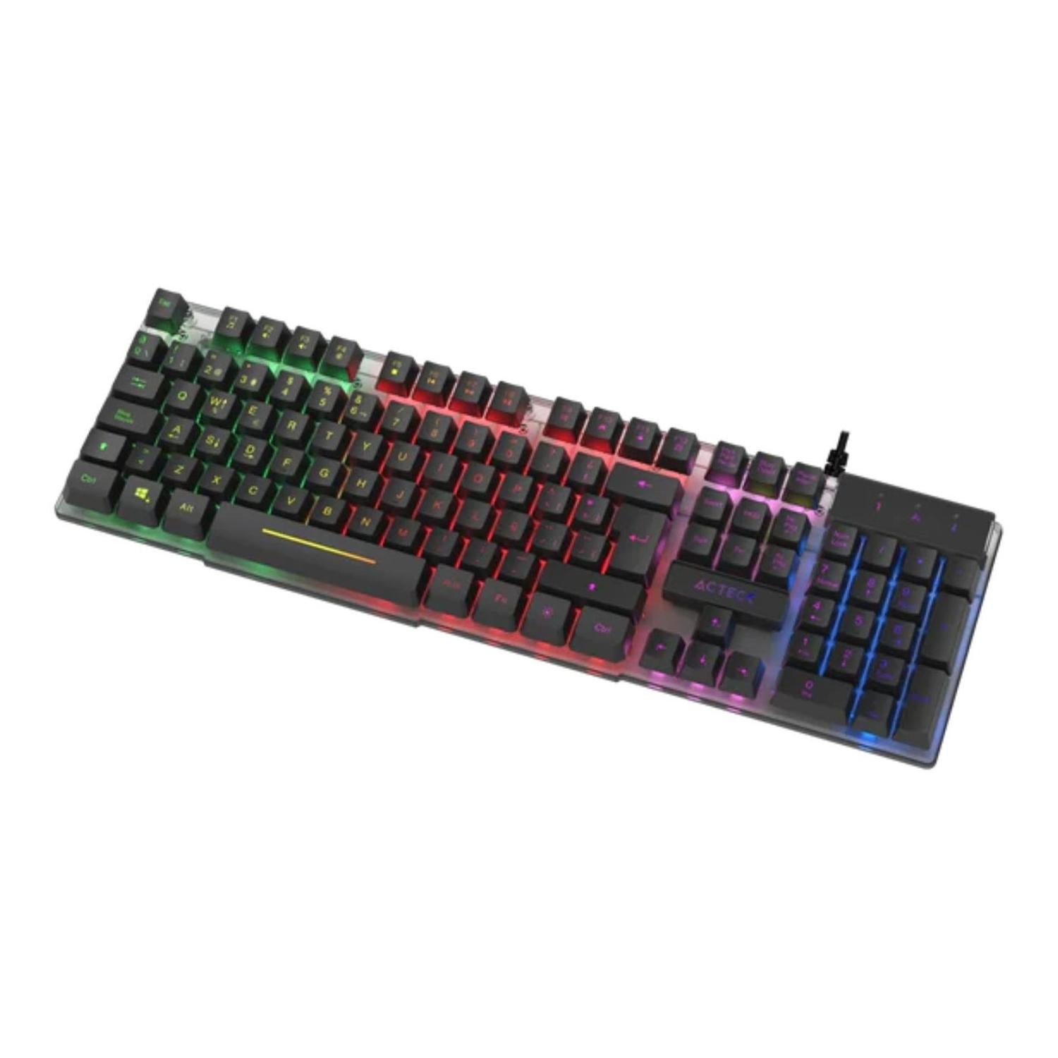 Teclado Acteck Iluminado Led Aurean II Alámbrico, Negro