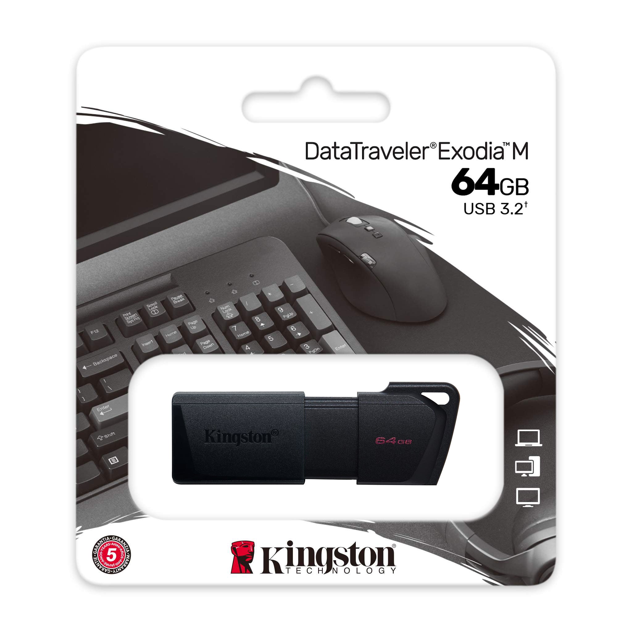Unidad Flash USB 2.0 64 GB Kingston DataTraveler Exodia M, Negro