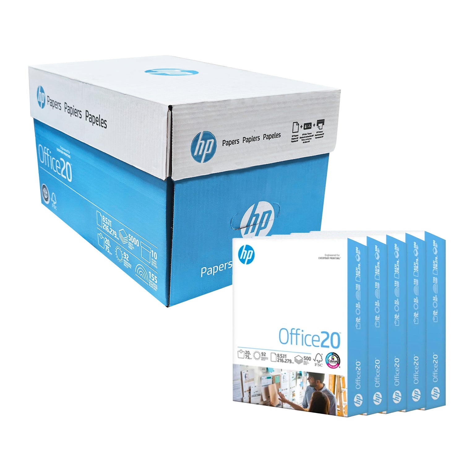 HP OFFICE CAJA DE PAPEL BOND CARTA 75GR, BLANCURA 92%, 5 MILLARES