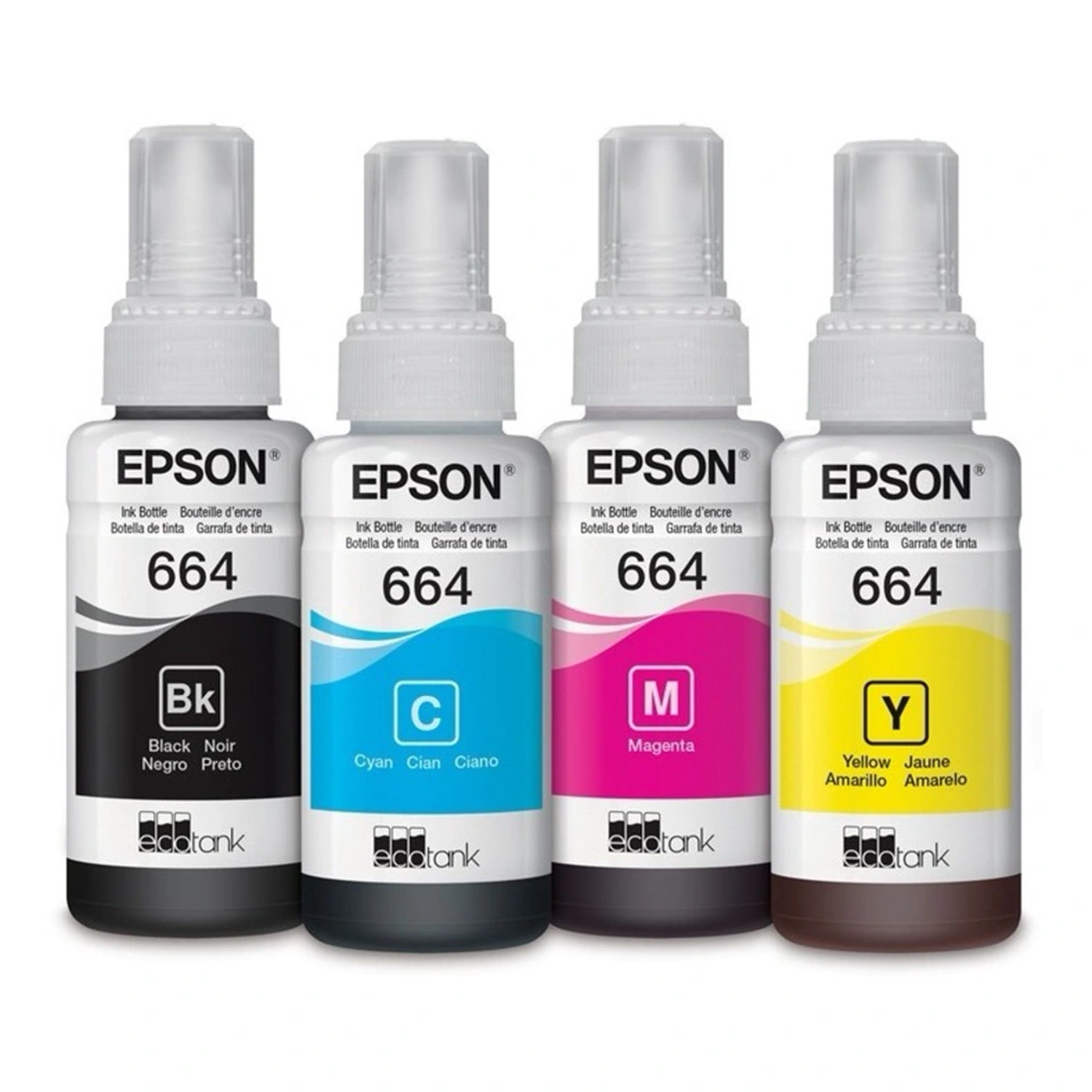 Combo de tinta Epson,T664120-AL, T664220-AL, T664320-AL, T664420-AL,(Negro + Colores Cyan, Magenta y
