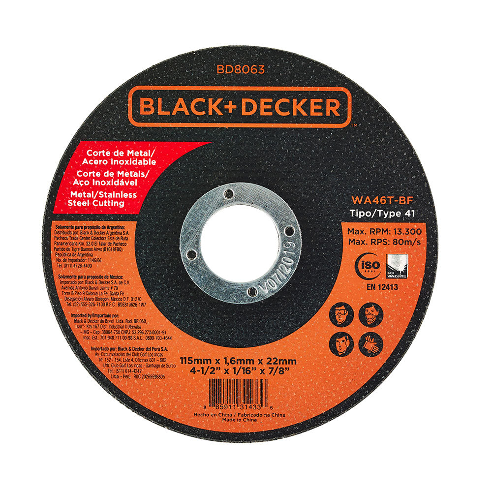 Disco Abrasivo Delgado Black&Decker Corte De Metal 4.5''