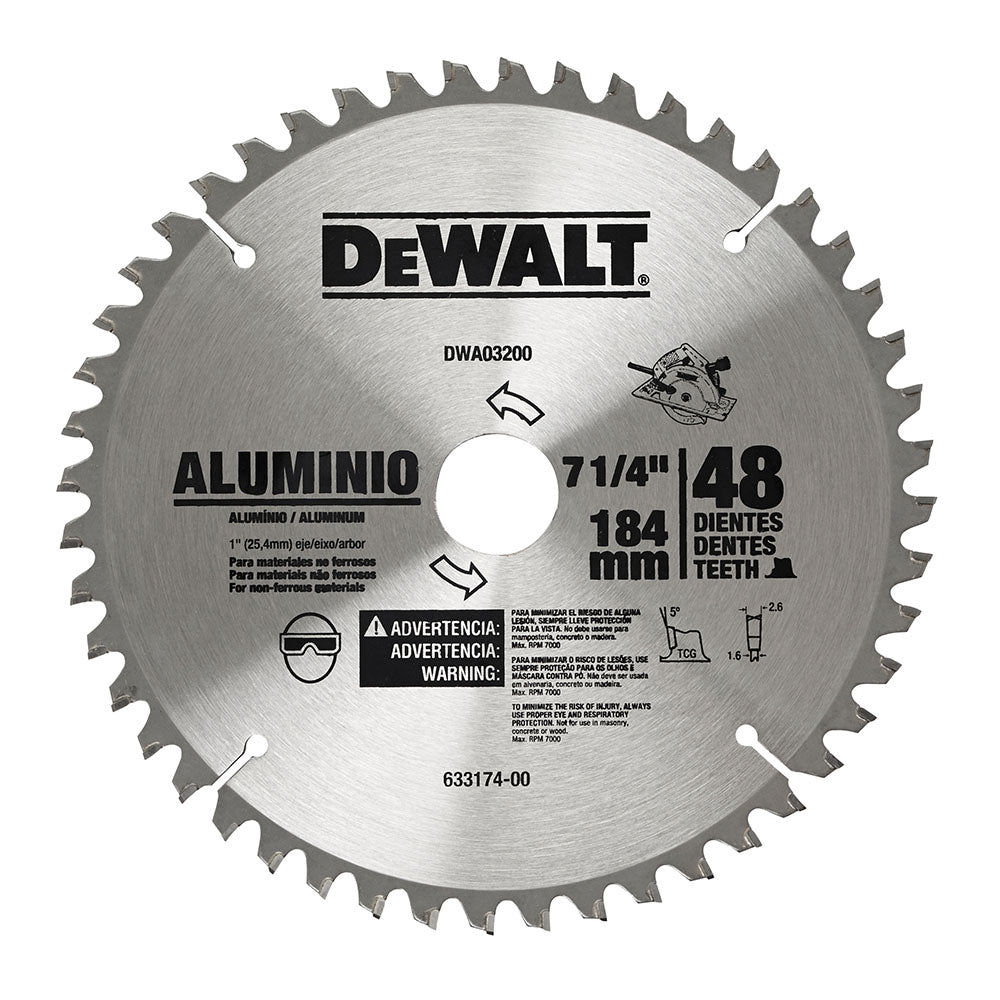 Disco De Sierra Circular Para Aluminio 7 1 / 4" 48 T Dewalt