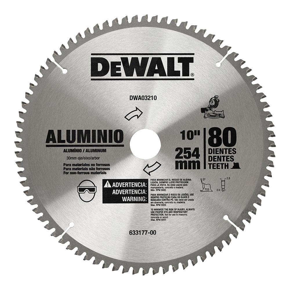 Disco De Sierra Circular 10'' Para Aluminio 80 T Dewalt